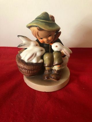 Vintage Goebel 4” Porcelain Figure Boy With Rabbits Playmates Broken Feather