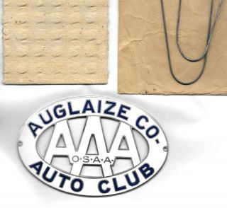 Auglaize Co.  Aaa Auto Club Ohio Porcelain License Plate Topper Badge Emblem Nos