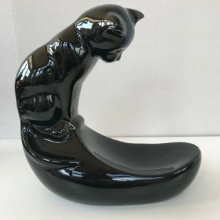 Vintage MCM Ceramic HAEGER BLACK CAT Aquarium Fish Bowl Stand Holder 9.  5 