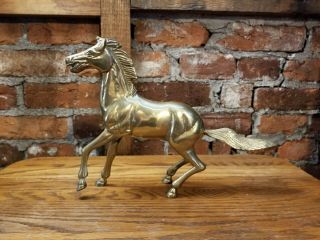 Brass Horse Figurine 8 X 10 " Vintage Heavy Decor Equestrian