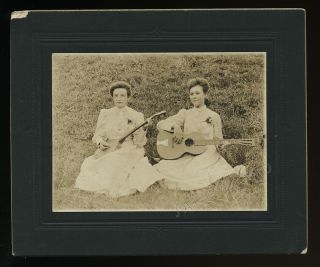 Antique Photo Banjo & Guitar Player Girls Prob From Sistersville West Virginia