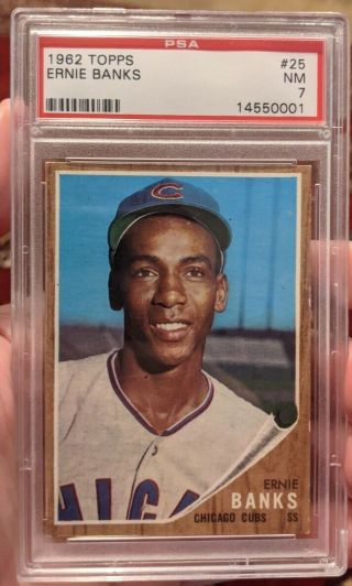 1962 Topps Ernie Banks Chicago Cubs 25 Baseball Card Psa 7