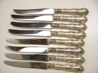 Set Of 8 - Gorham Strasbourg Sterling Silver Handle 9 " Dinner Knives
