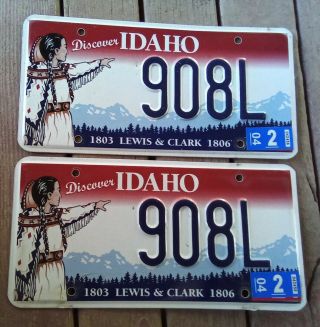 Pair - Idaho Lewis And Clark License Plates Sacagawea.  908l