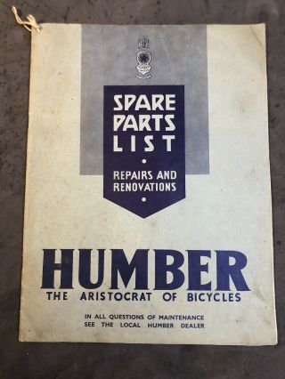 Vintage Humber Bicycles Spare Parts List Early C20th Literature Brochure