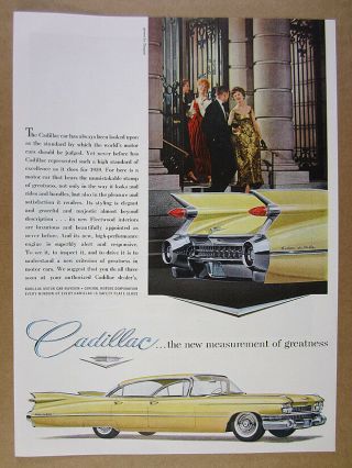 1959 Cadillac Sedan Deville Yellow Car Illustration Art Vintage Print Ad