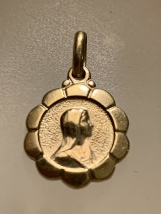 Vintage Lovely Gold Filled Gf Virgin Mary Medal Religious Pendant