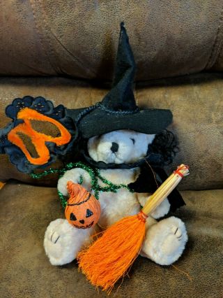 Vtg Halloween Handmade Teddy Bear Witch Costume Plush Fall Decor Trick Treat