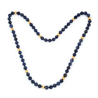 Antique Vintage Deco 18k Yellow Gold Chinese Carved Lapis Lazuli Bead Necklace 2