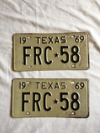 Vintage Texas 1969 License Plates Matching Pair Antique Car