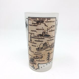 Vintage 1950’s Alabama The Cotton State Map Souvenir Drinking Glass Collectible