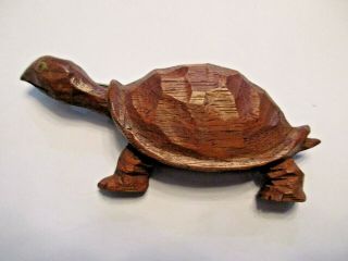 Hand Carved Large Wood Wooden Turtle Pin Cute Vintage