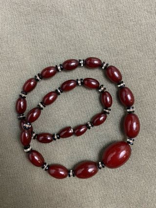 Antique Cherry Amber Bakelite Faturan Graduated Bead Necklace 24 Grams