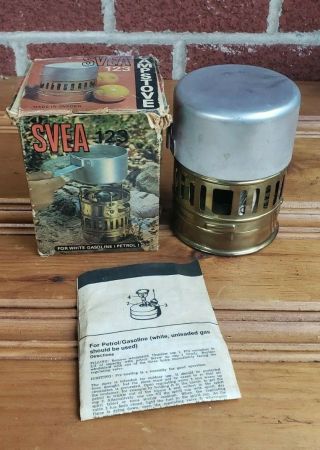 Vintage Svea 123 Brass Stove Sweden W/ Box & Instructions