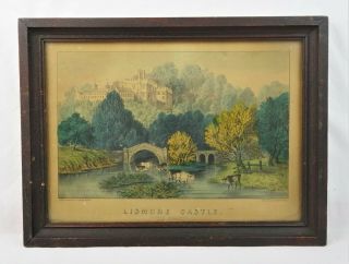 Antique Currier & Ives Lithograph Print Lismore Castle Ireland