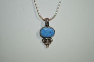 Vintage Southwestern Sterling Silver And Lapis Pendant With 17 Inch Chain