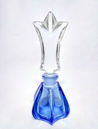 Vintage Blue Glass Perfume Bottle With Clear Glass Art Deco Style Stopper