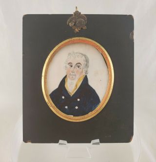 Antique American Folk Art 18th C Sea Captain Miniature Portrait