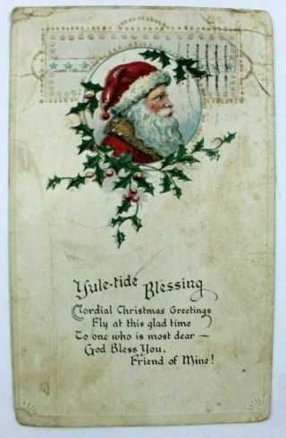 Vintage Santa Claus Postcard Yule Tide Blessing Early 1900 
