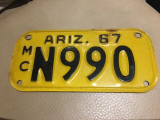 Arizona 1967 Motorcycle License Plate N990