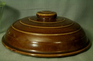 Vintage Old Brown Pottery Stoneware Covered Dish Pot Bowl 9 " Lid Hull Rings
