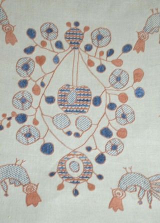 Vintage Antique Arts & Crafts Hand Embroidered Homespun Linen Runner Vv563