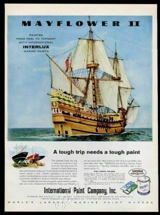 1957 Mayflower Ii Ship Boat Color Photo Interlux Paint Vintage Print Ad