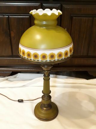 Vintage Tell City Indiana Oil - Look Lamp " Antique Green " Sunflowers,  Farmhouse