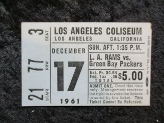 Vintage December 17,  1961 Los Angeles Rams Vs Green Bay Packers Ticket Stub T809