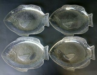 ANCHOR HOCKING - VINTAGE OVEN PROOF USA FISH SHAPED SEAFOOD PLATES - SET OF 4 2