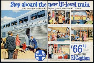 1957 Santa Fe Railroad El Capitan Train Stewardess Color Art Vintage Print Ad