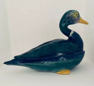 Antique 19Th Century Signed CANTAGALLI MAJOLICA DUCK Pate Soup TUREEN ITALY 2