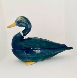 Antique 19Th Century Signed CANTAGALLI MAJOLICA DUCK Pate Soup TUREEN ITALY 3