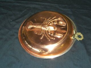 Vintage Copper Tin Lined Cooking Jello Food Shrimp Shape Mold W/ Brass Hook