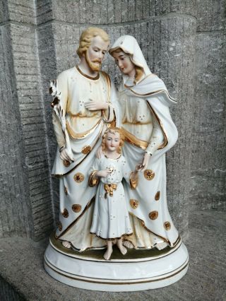 Antique France Porcelain Chalkware Holy Family Joseph Jesus Mary Statue Figure 2