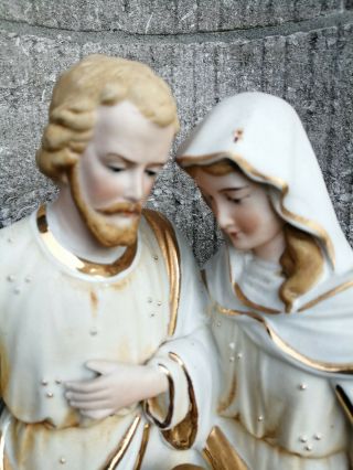 Antique France Porcelain Chalkware Holy Family Joseph Jesus Mary Statue Figure 3