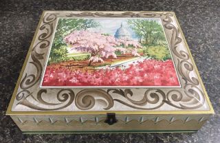 Vintage Sunshine Biscuits Tin W/ Latch Washington Dc Cherry Blossoms