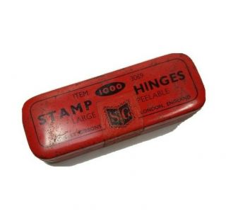 Vintage Stanley Gibbons Stamp Hinges Red Tin Collectible England