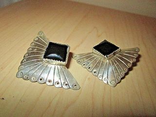 Vintage R Wylie Sterling Silver And Black Onyx Earrings (20 - 21)