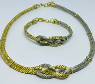 Vintage Gold And Silver Tone Tied Cable Torque Demi Parure: Necklace & Bracelet