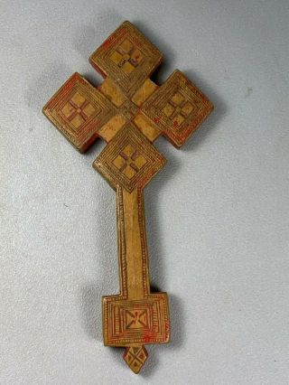 200709 - Antique Wooden 19th Century Ethiopian Coptic Hand Cross - Ethiopia.