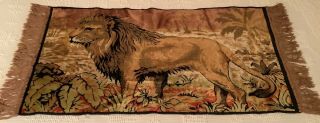 Vintage Velvet Tapestry Wall Hanging With Fringe/majestic Lion 46” X 22.  25”