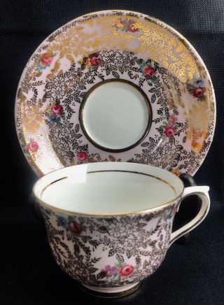 Vintage Colclough Tea Cup And Saucer Fine Bone China England Pink Gold Roses