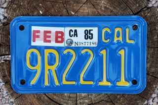 Vintage California State Motorcycle License Plate Blue 1985