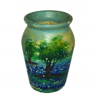Vtg.  1950 ' s Meyer Blue Bonnet Pottery Vase 4.  75 