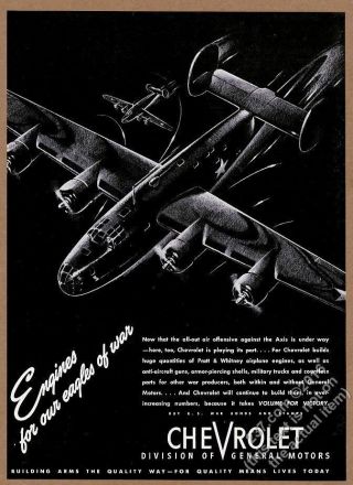 1943 Chevrolet Us Army Usaf Plane Art Vintage Print Ad