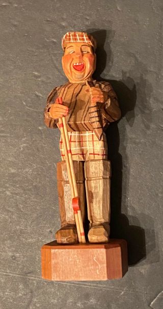Vintage Anri Italian Painted Wood Hand Carved Figurine Wood Fly Fisherman 7.  25”