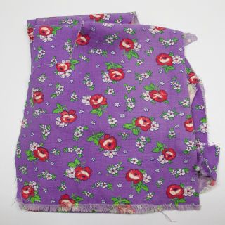 Vintage Feedsack Fabric Remnant Red Roses On Purple Floral Flowers