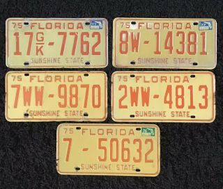 1975 Florida Fl License Plates Set Of 5 Vintage Collectors