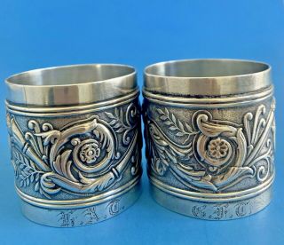 Pr Of Antique Gorham Sterling Silver Napkin Rings,  Scroll,  Hallmark 1852 - 1865